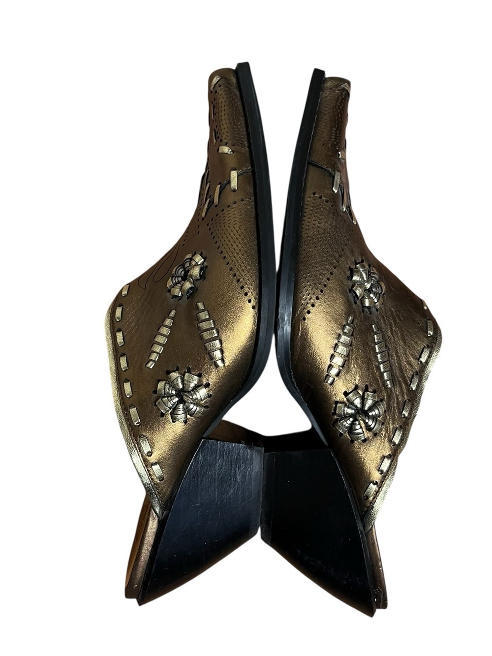 Vintage Luichiny Gold Bronze Embellished Cowboy Western Mules Slip Ons Size 7 - Picture 2 of 11